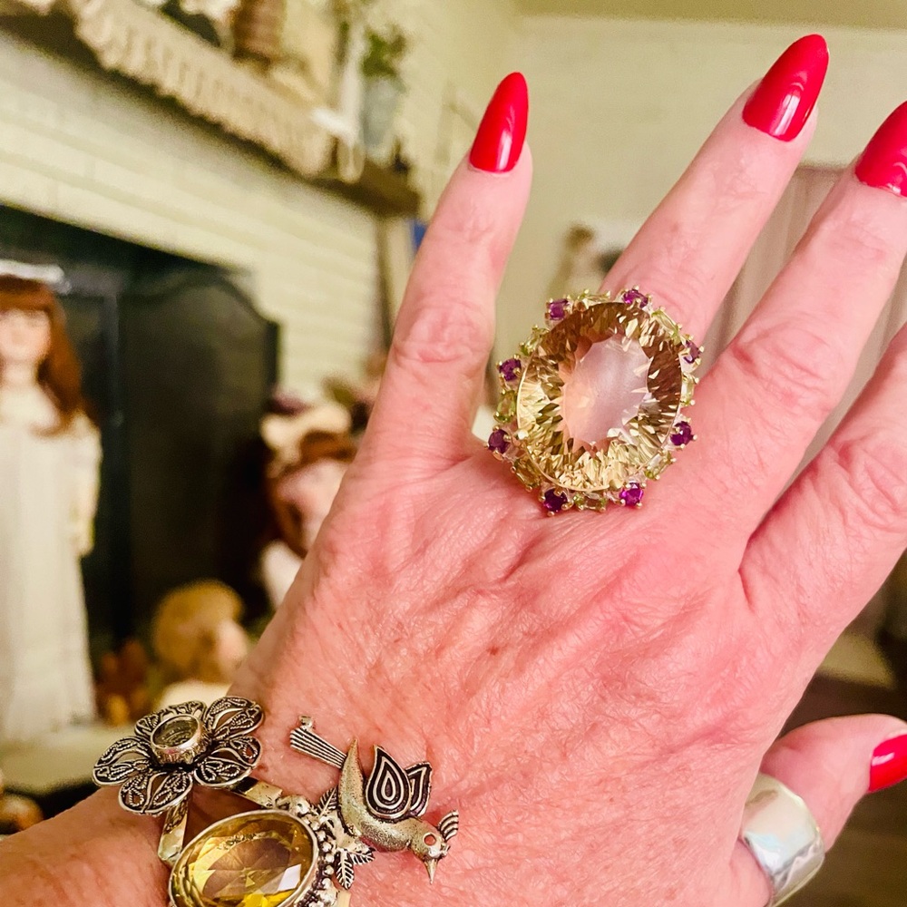 Citrine gemstones and sterling silver ring